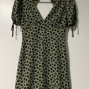 Lulu's Olive Green Mini Dress with Black Floral Print
